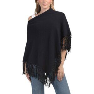 TESMA Made In Italy Cashmere And Wool Blend Poncho With Suede Fringe